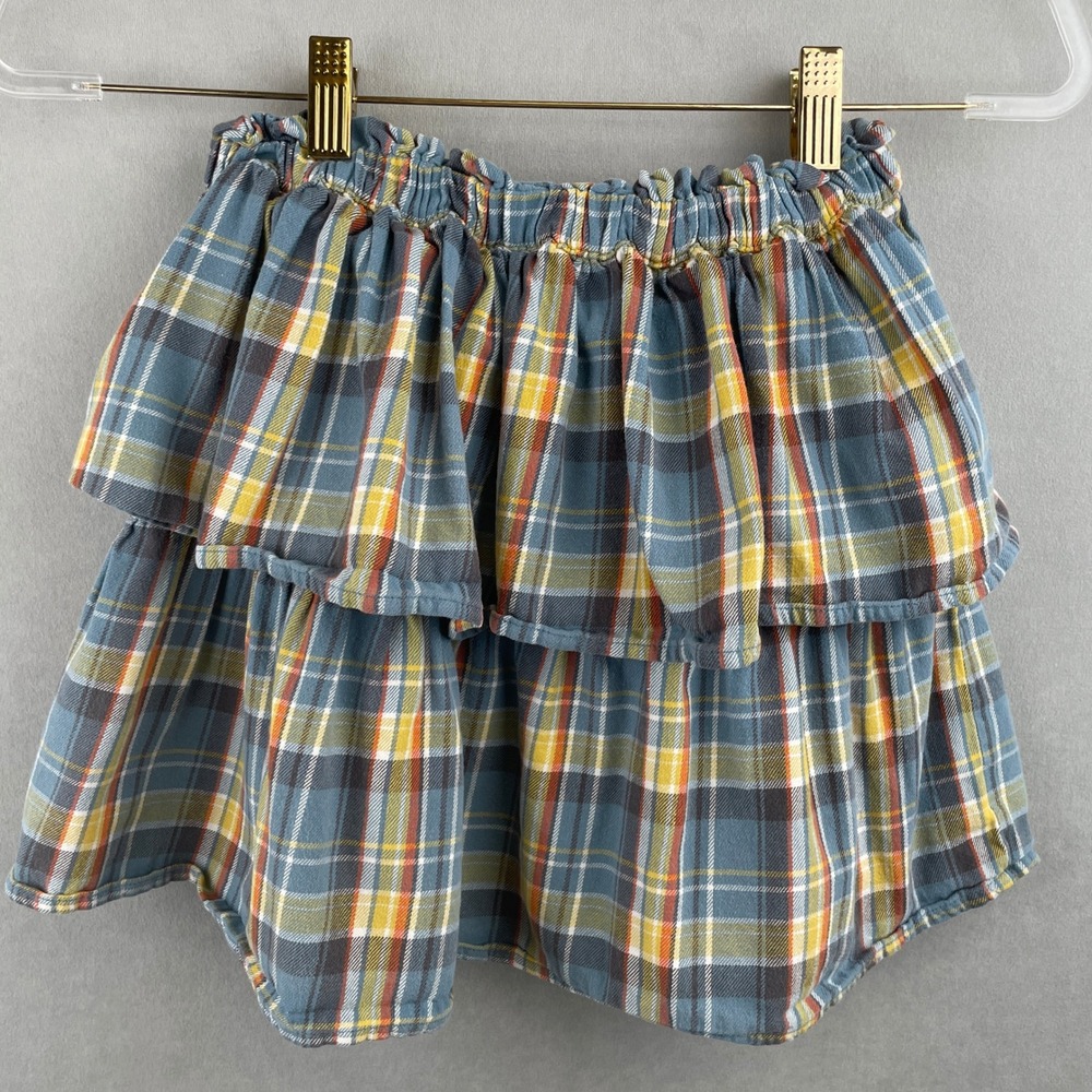 Tea Collection Girl Huascaran Blue Plaid Tier Ruffle Cotton Skirt Boho Prep READ